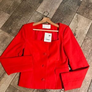 OAK + FORT Red Women's Blazer NWT New Top Business Career
